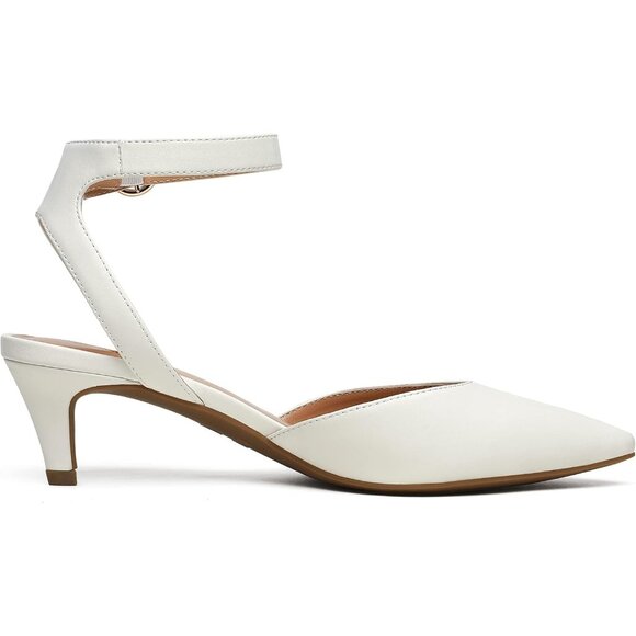 Dream Pairs Women White Faux Leather Closed Pointed Toe Ankle Strap Pump Shoes - Picture 2 of 7